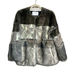 Zara Multitone Faux Fur Jacket in Brown and Gray